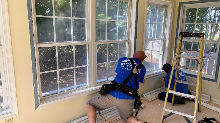 Removing window trims, preparing for new window installation